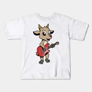 Cartoon goat playing electric guitar Kids T-Shirt